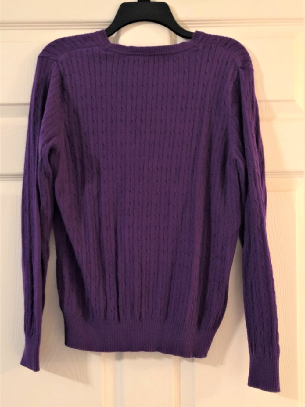 Kim Rogers Purple Cable Knit V-Neck Sweater size Large - Picture 3 of 3